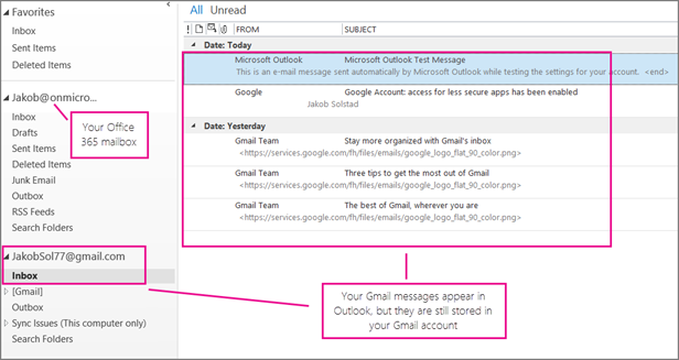 Outlook syncs with your Gmail account